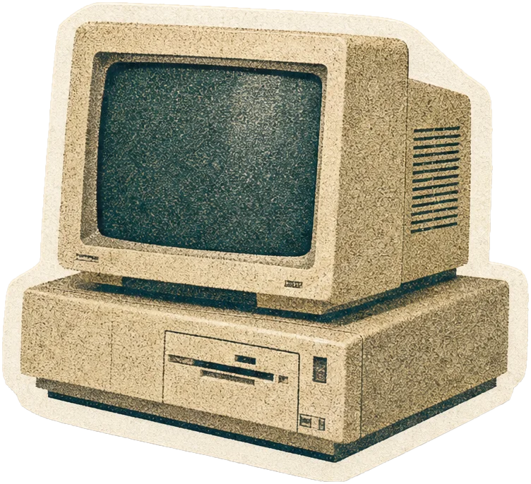 Paper cutout of a vintage beige CRT computer