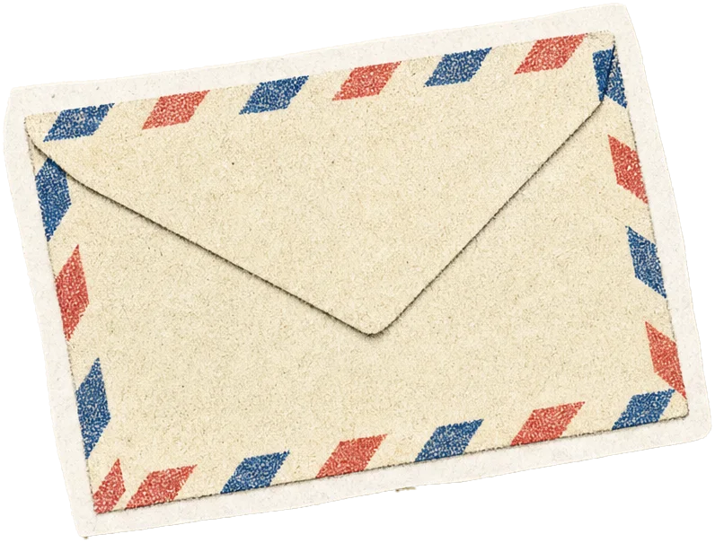 Paper cutout of an airmail envelope with red and blue striped border