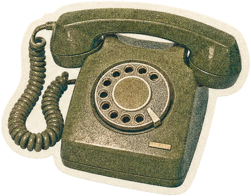 Paper cutout of an olive-green rotary telephone